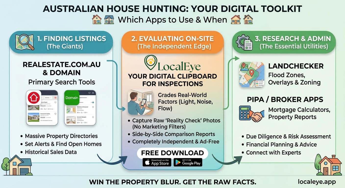 LocalEye vs realestate.com.au vs Domain Diagram showing how LocalEye compares to other well known real estate apps